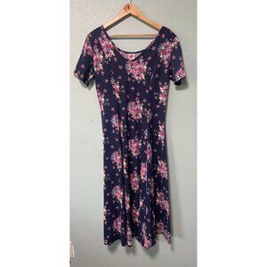 Vintage No‎ Boundaries Women's Navy Floral Midi Y2K 90s 2000s Dress Size Medium
